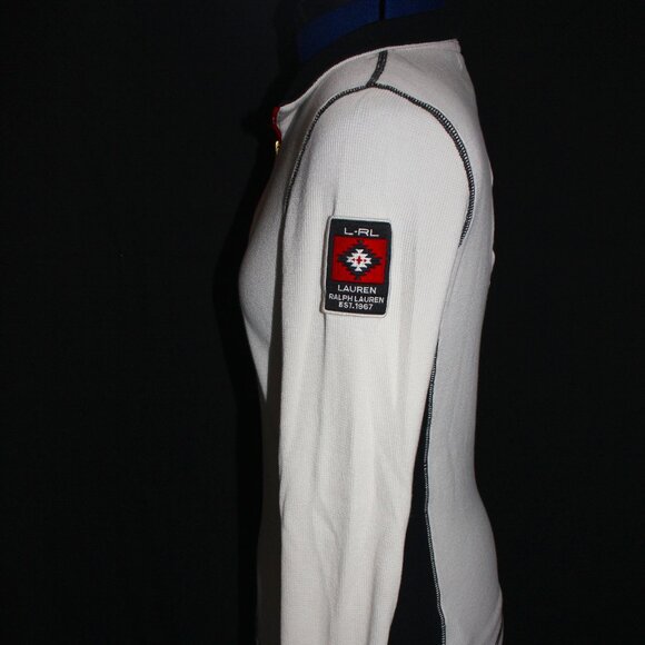 VTG L-RL Lauren Ralph Lauren Active Waffle Knit 1/4 Zip Aztec Logo Long Sleeve - Picture 3 of 14